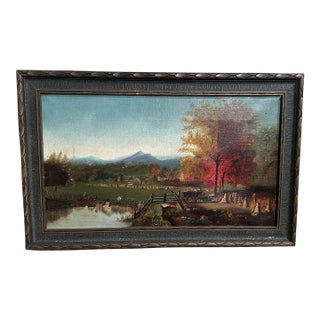 New England Folk Art Landscape Oil on Canvas Painting For Sale
