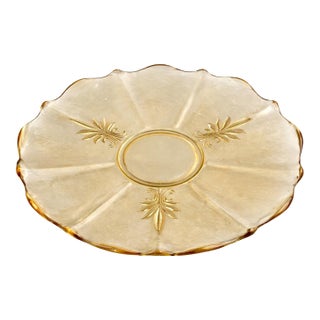 Vintage Amber Pressed Glass Platter — Scalloped Floral Catch-All Tray for Console, Coffee Table or Vanity (14”) For Sale