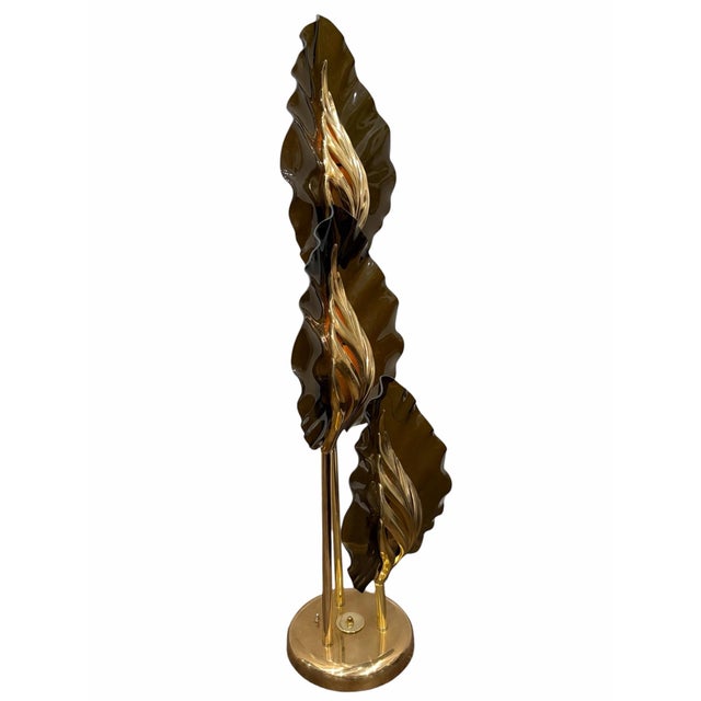Mid-Century Modern Mid 20th Century Mid-Century Modern Italian Murano Style Brass Palm Leaf Floor Lamp For Sale - Image 3 of 7