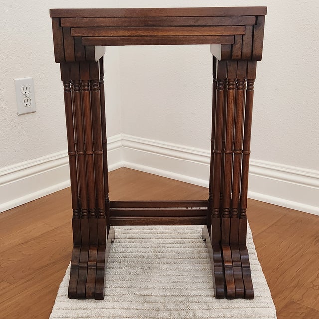 Brown Vintage Brandt Furniture, Four Glass Top Nesting Tables (A Quartetto), Antique Mahogany Finish For Sale - Image 8 of 16