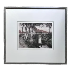 Signed Landscape Wall Art Etching by Muller Germany Antique