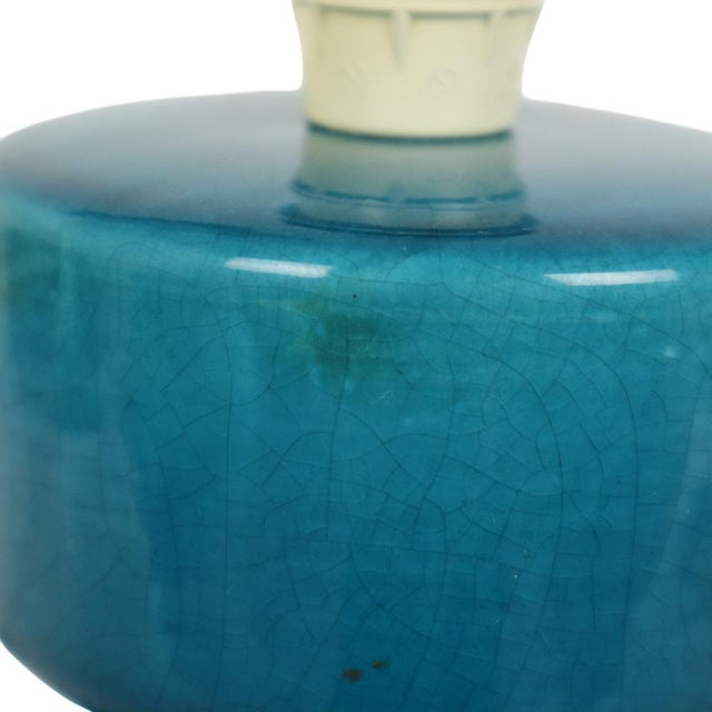 Italian Round Blue Ceramic Table Lamp, 1970s For Sale - Image 9 of 12