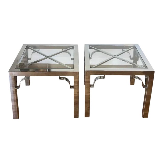 70s Chrome & Glass Parsons Tables, a Pair | Chairish