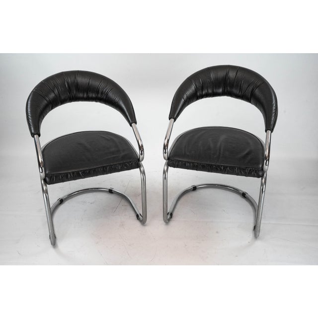 Mid-Century Modern Chrome and Faux Leather Chairs by Giotto Stoppino, Italy, 1970s, Set of 2 For Sale - Image 3 of 13