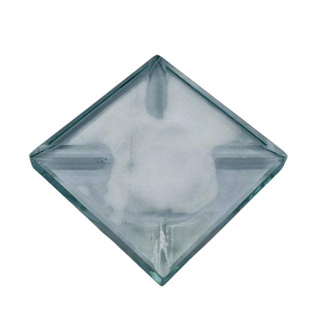 1970s Nile Green Faceted Glass Square Ashtray from Fontana Arte, Italy, 1970s For Sale - Image 5 of 6