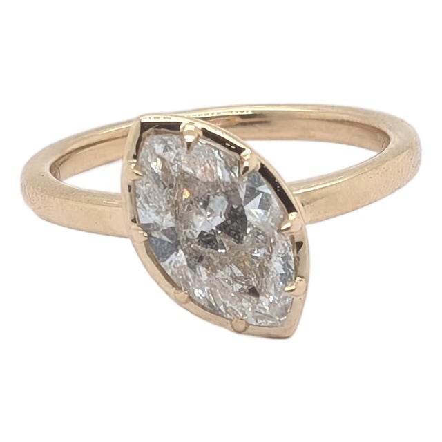 14k Yellow Gold Solitaire Engagement Ring With a ~2ct Tilted Marquise Diamond, Size 7 For Sale