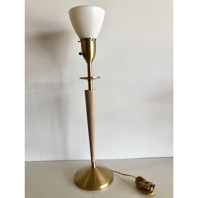 Vintage Lightolier, Gerald Thurston Brass Wood and Milk Glass Table