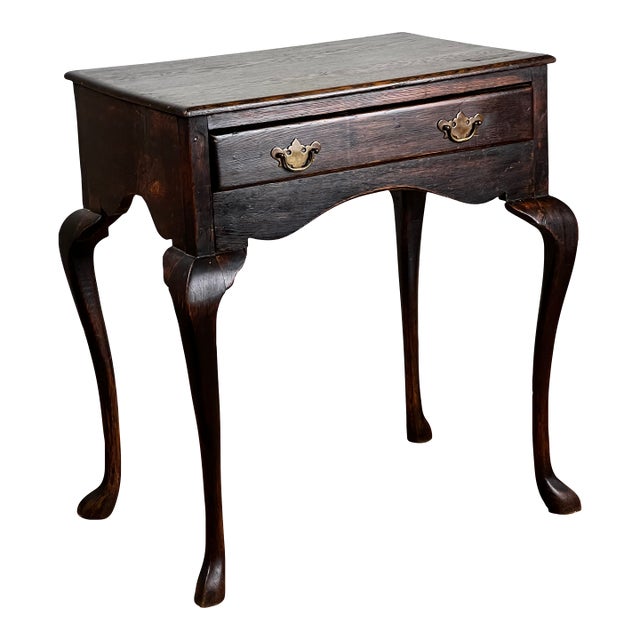 Antique Queen Anne Style George III Oak One Drawer Stand C. Late 18th Century For Sale