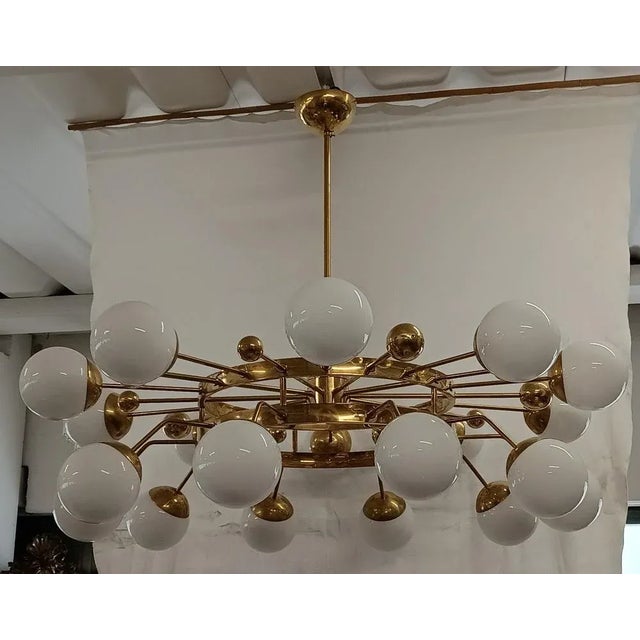 Murano Art Glass and Brass Midcentury Chandelier For Sale - Image 10 of 11