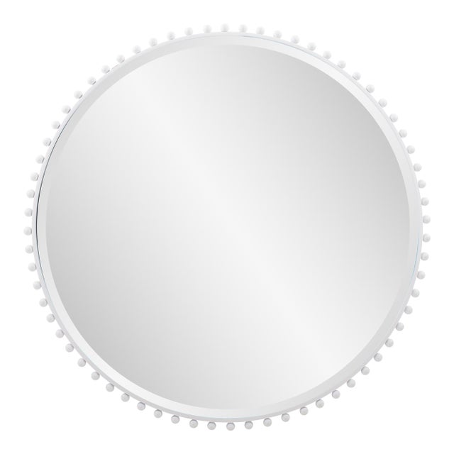 Bellfore Beaded Round Matte White Mirror For Sale