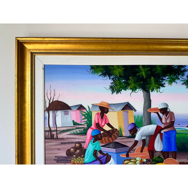 Vintage E. Constant Haitian Market by the Bay Oil on Canvas Painting For Sale - Image 9 of 12