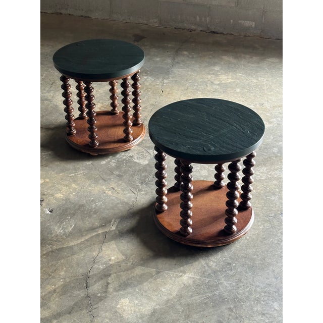 1970s American Modernist Designer Spool and Slate Side Tables by Henredon Custom Folio Three - a Pair For Sale In Philadelphia - Image 6 of 12