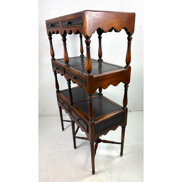 English Theodore Alexander Handsome Walnut and Brass Etagere For Sale - Image 3 of 12
