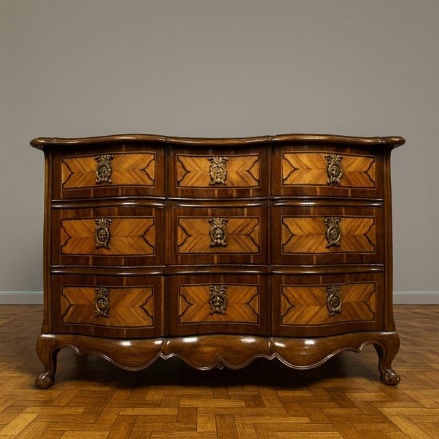 18th Century Louis XV Arbalète Commode in Marquettery of Noble Woods For Sale - Image 3 of 3