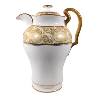 1920s Wa. Adderly Coffee Pot in White With Gold Trim For Sale