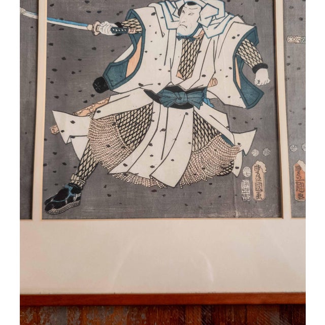 Antique White 19th Century Japanese Ukiyo-E Woodblock Triptych Print by Utagawa Kunisada Toyokuni III For Sale - Image 8 of 16
