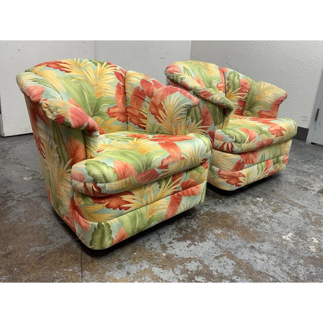 Yum Yum Tree Botanical Print Swivel Chairs, Pair For Sale - Image 4 of 14