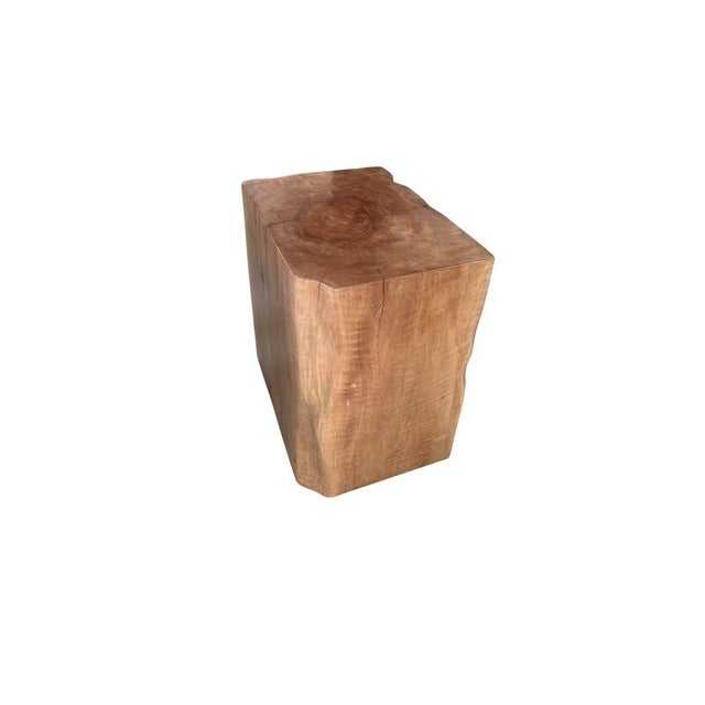 Monolith Lychee Wood Side Table — Solid Block Form, Sculptural Natural Finish For Sale - Image 4 of 6