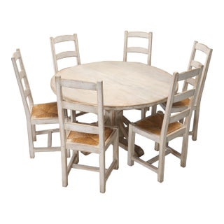 Country French White Washed Round Kitchen/Dining Table (6) Chairs For Sale
