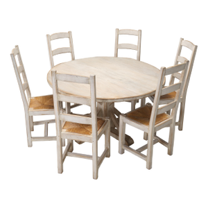 Country French White Washed Round Kitchen/Dining Table (6) Chairs