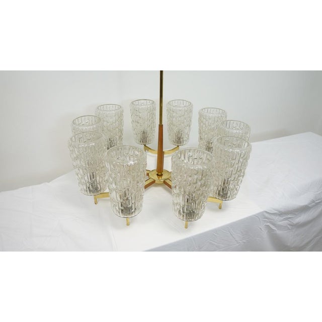 Metal Large Mid-Century Teak and Brass Chandelier by Rupert Nikoll, 1960s For Sale - Image 7 of 9