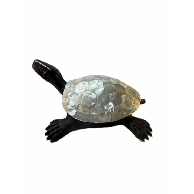 Beautiful vintage turtle sculpture by Maitland-Smith, handcrafted in the Philippines. Featuring a richly detailed, dark...