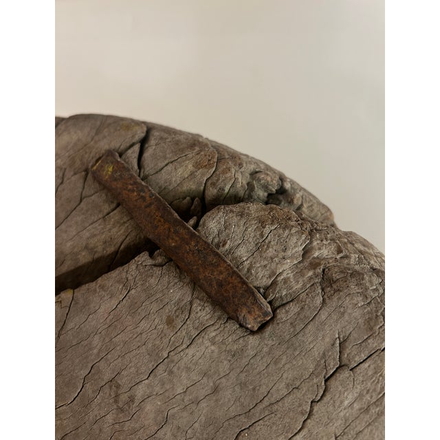 Wood Antique Cart Wheel Mounted on Stand For Sale - Image 7 of 7