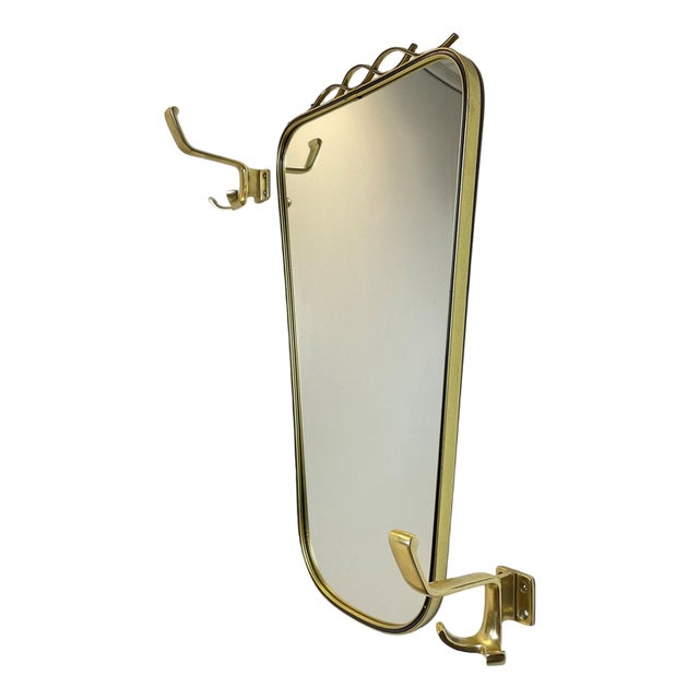 Mid-Century Asymmetric German Brass Kidney Wall Mirror, 1960s For Sale
