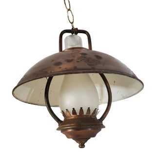 Vintage Mid Century 1960's Rustic Hanging Copper Lantern Light Fixture For Sale