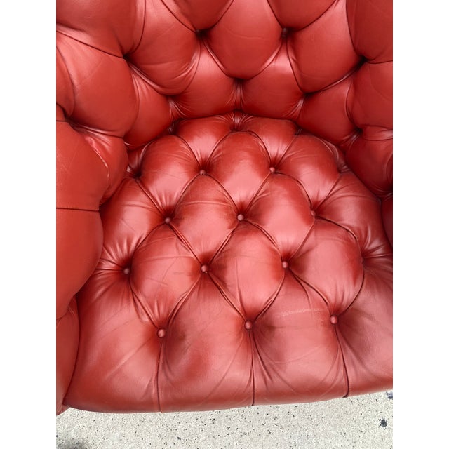 Swivel Ward Bennett Tufted Red Leather Club Chairs -a Pair For Sale - Image 10 of 12