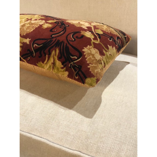 Art Nouveau Vintage Brown & Yellow Art Nouveau Velvet Decorative Long Bolster Pillow For Sale - Image 3 of 5