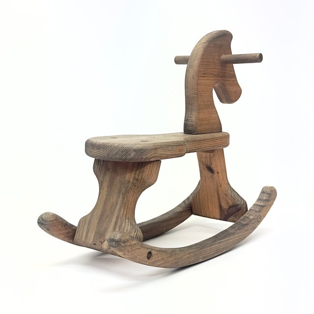 Wood Relocation Super Sale! Vintage Folk Art Style Wooden Rocking Horse For Sale - Image 7 of 11