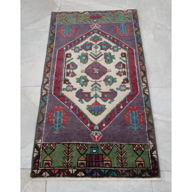 1970s Hand Knotted Turkish Small Rug Purple Accent Rug - 20'' X 39'' For Sale - Image 11 of 13
