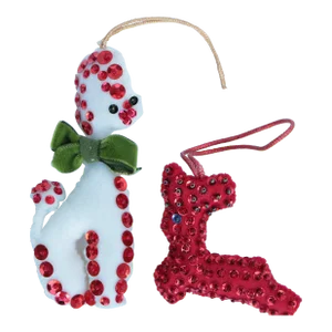 Mid-Century Poodle & Reindeer Felt Christmas Ornaments - a Pair
