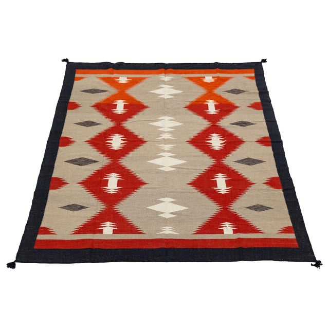 Cream Modern Handmade Navajo Style Wool Area Rug – Contemporary Southwest Geometric For Sale - Image 8 of 12