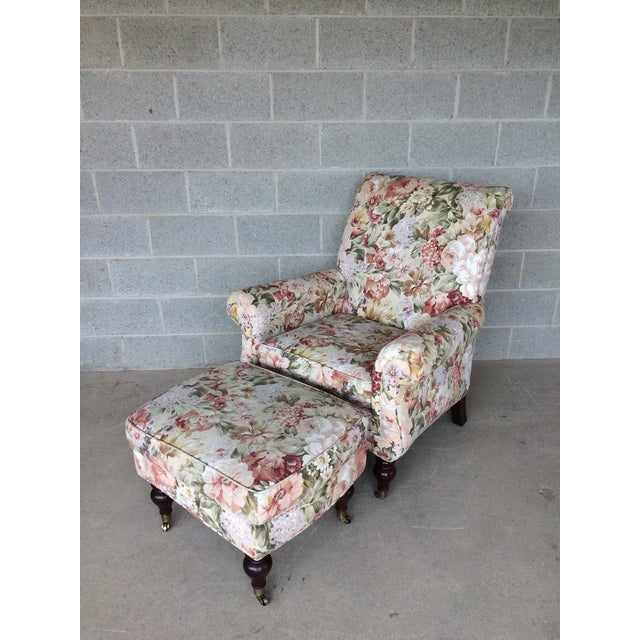 Ethan Allen Floral Chair & Ottoman Chairish