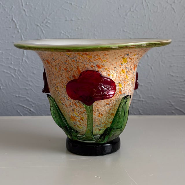 Set of Vintage Vases - Pink Glass, Floral Ceramic & Applied-Flower Glass For Sale - Image 11 of 13