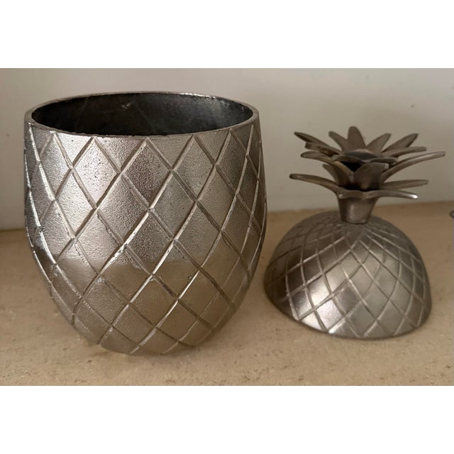 Mauro Manetti Vintage Large Silver Metal Pineapple Ice Bucket For Sale - Image 4 of 12