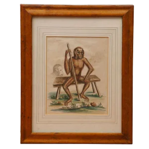 "Wild Man" Hand Colored Engraving by George Edwards, 1757