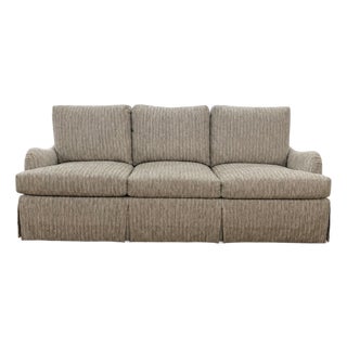 Kravet Tailor Sofa. Maple Frame - A Classic Design Featuring Rolled Arms, Skirted Bottom. Upholstered in a Slub Weave in Tones of Ivory, Taupe & Gray. For Sale