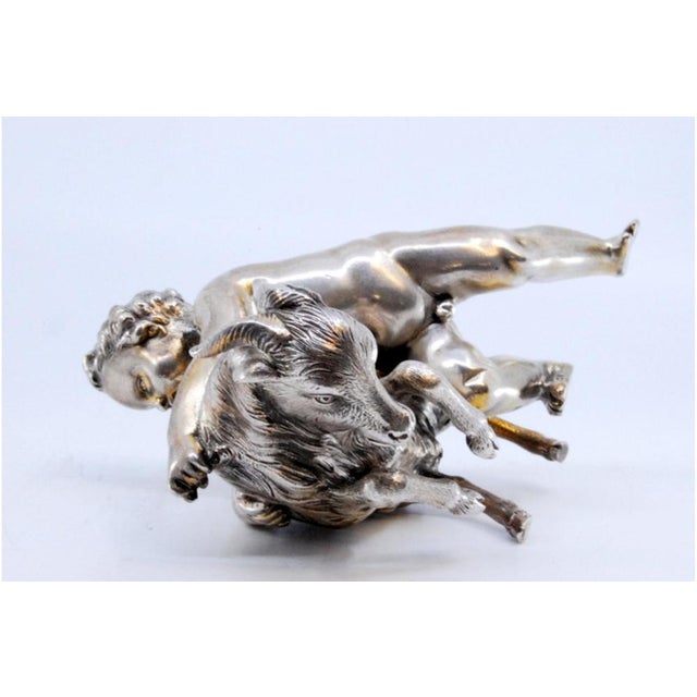 Naked Child with Animal Figurine in Silver For Sale - Image 3 of 9