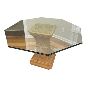 Weiman Attributed Glass & White Oak Pedestal Dining Table