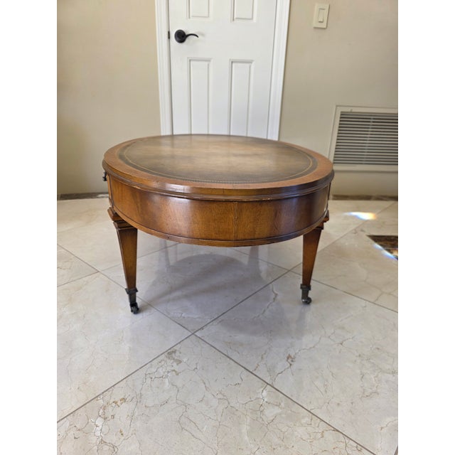 Mid-Century Weiman Heirloom Quality Leather Top Oval Coffee Table - Model 12-53146 For Sale In San Diego - Image 6 of 10