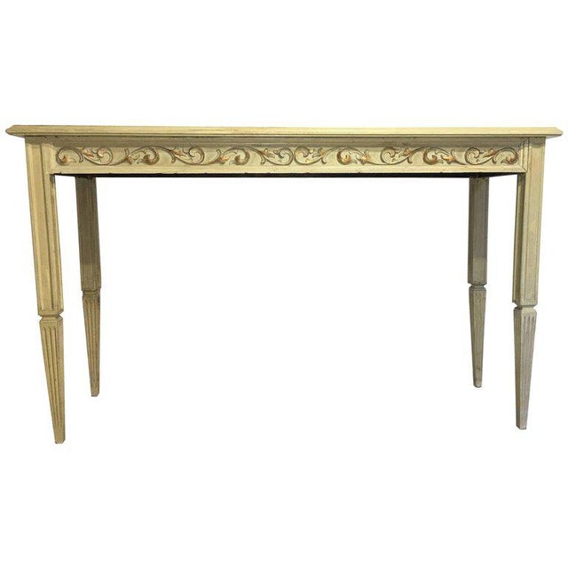 Wood 20th Century Painted Cream Beige Console Table with Ornamental Carved Relief For Sale - Image 7 of 7
