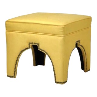 2020s Moroccan Style Square Ottoman With Brass Nailhead Trim, 20"w For Sale