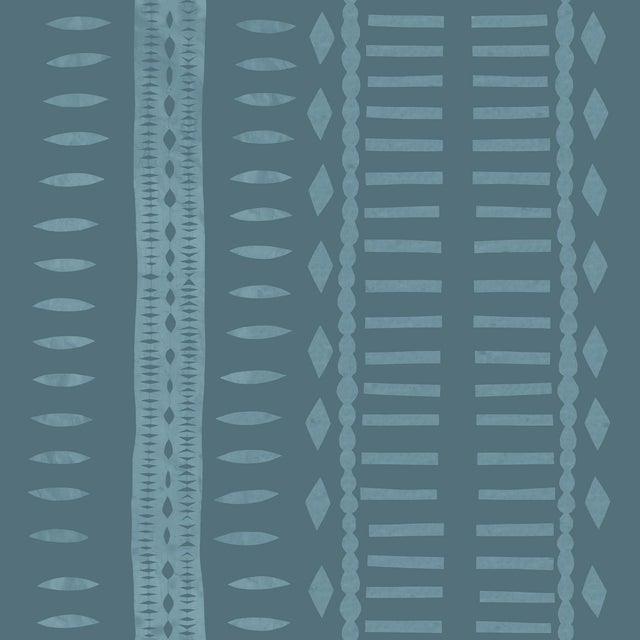 Tribal Moderne Wallpaper by Paule Marrot in Stone Blue For Sale