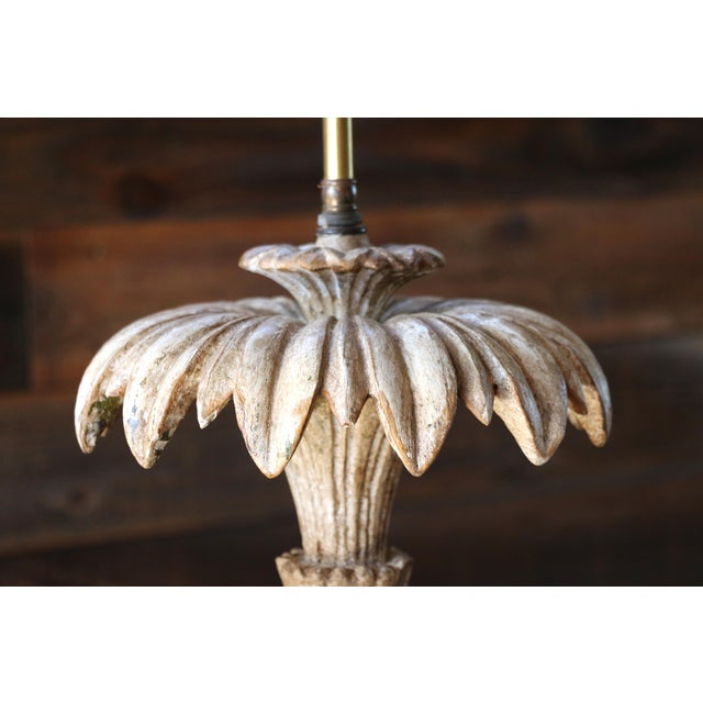 White Vintage Italian Carved Wood Pineapple Table Lamps — Pair For Sale - Image 8 of 18