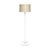 Floor lamp from France in the modernist style. This fixture has a Lucite base and Lucite column that support chrome...