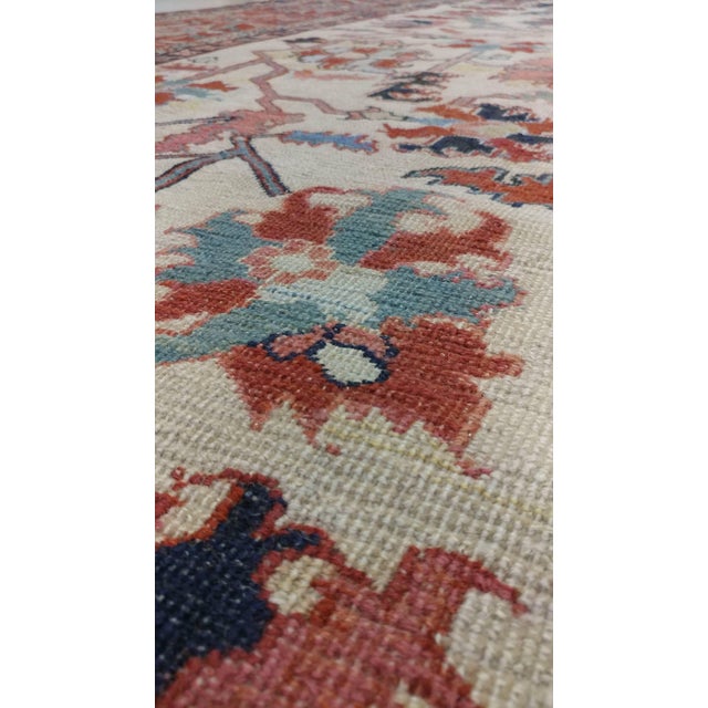 Antique Persian Serapi Carpet, Handmade Wool Oriental Rug, Ivory and Light Blue For Sale - Image 16 of 18