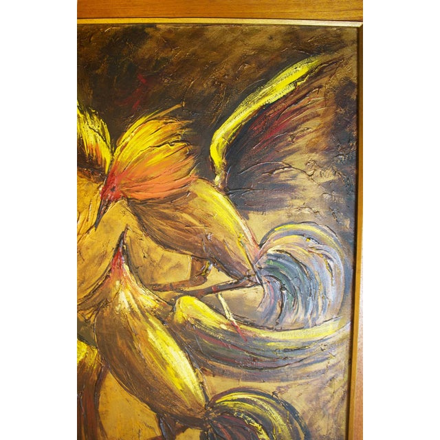 MCM Signed Original Expressionist Oil Painting of Fighting Roosters For Sale - Image 4 of 6